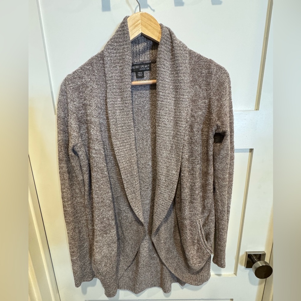 Barefoot Dreams Cozychic Lite Knit Open-Front Cardigan in Taupe Size XS/S